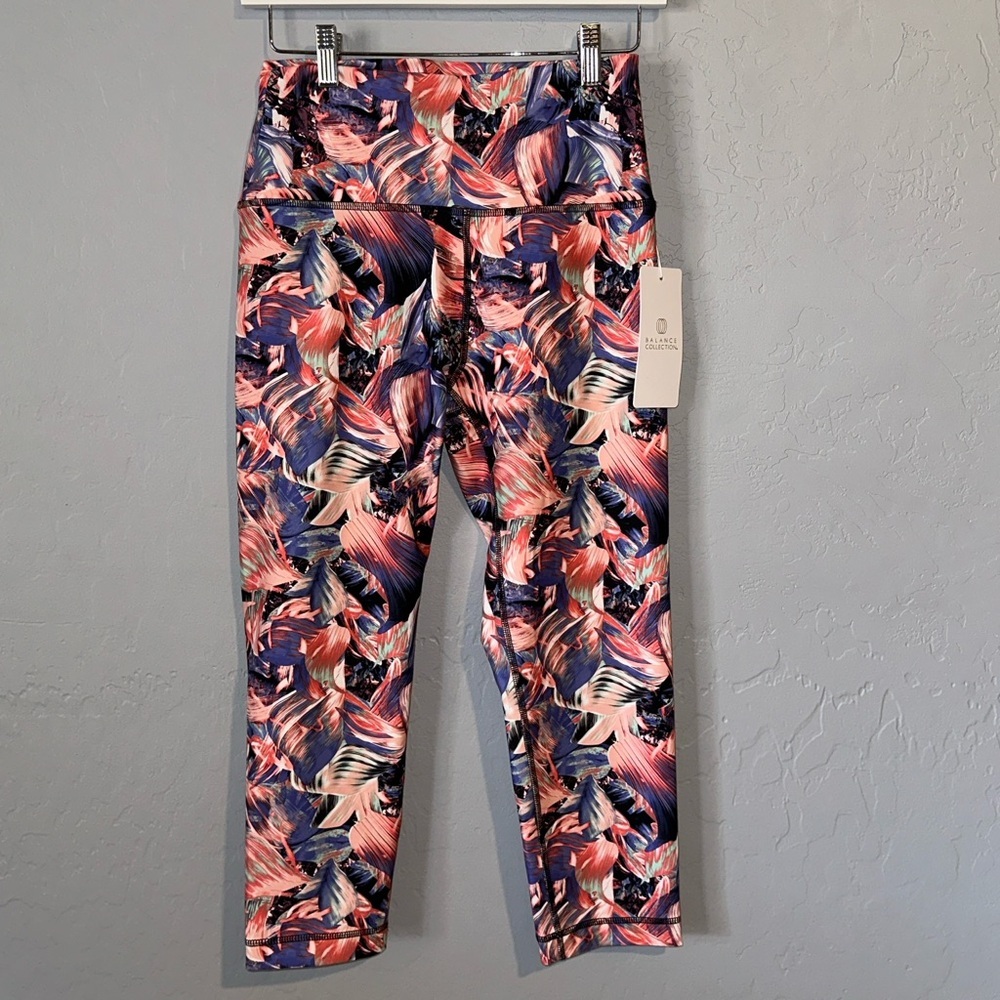 Balance Collection Floral Brushstroke Capri Leggings in Pink and Blue